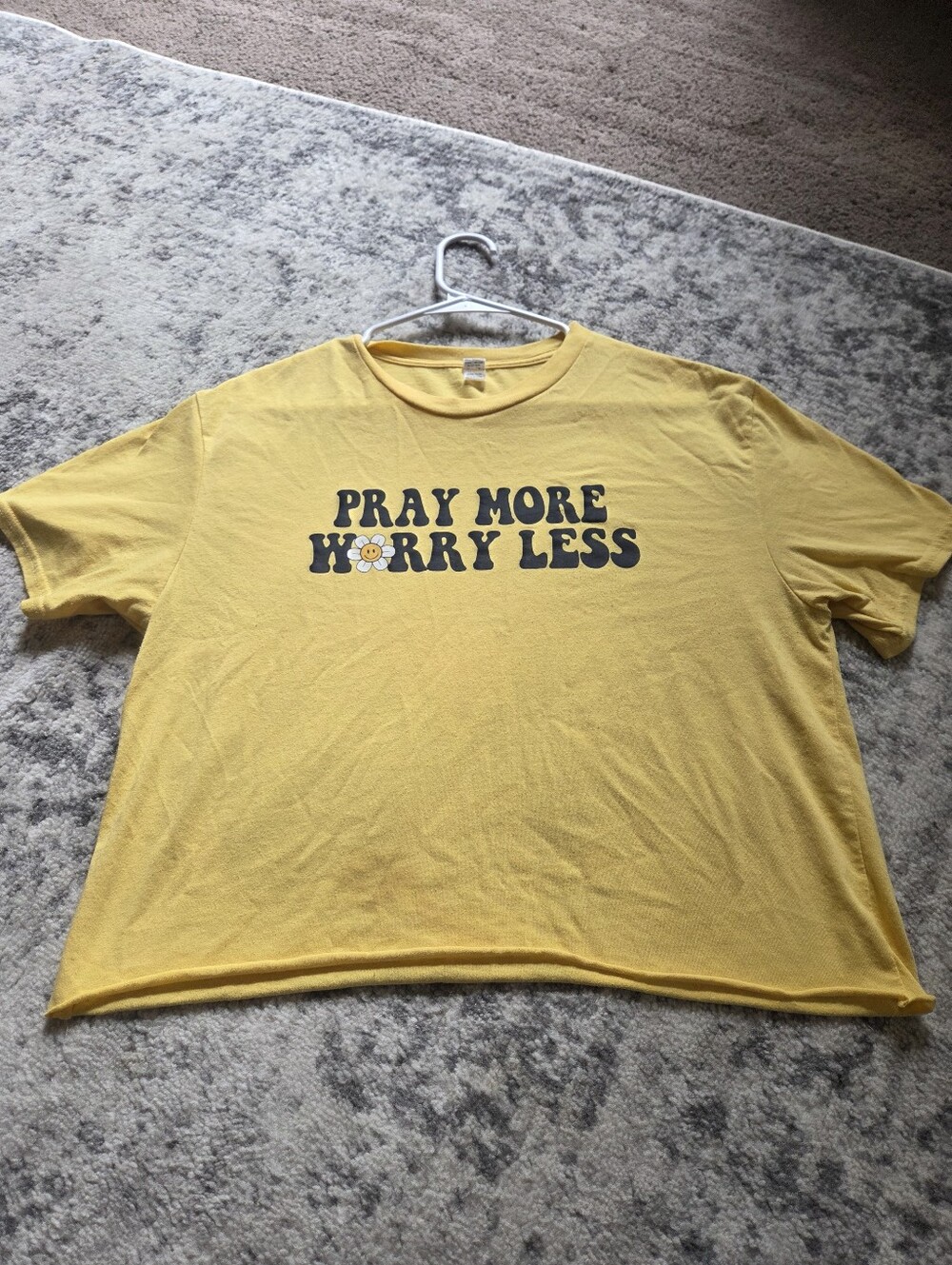 Yellow “Pray More Worry Less” Graphic Crop Top Size L